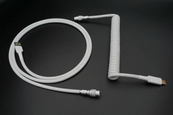 White device-side coiled mechanical keyboard USB cable with 5-pin YC8 detachable connector
