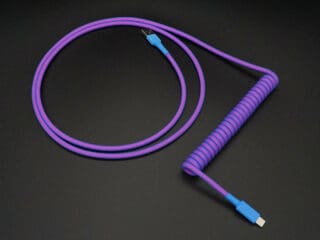 Purple, pink, and blue non-detachable coiled mechanical keyboard USB cable
