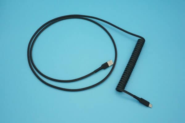 Black non-detachable coiled mechanical keyboard USB cable
