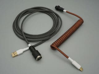 Dark Orange and Grey with white device-side coiled mechanical keyboard USB cable with Black 5-pin GX16 detachable connector