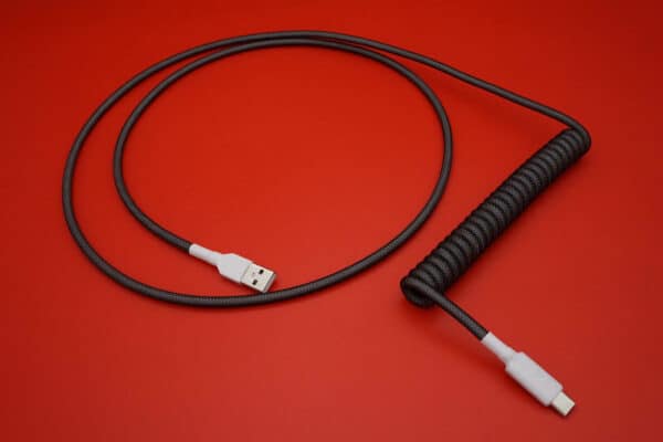 Black and white non-detachable coiled mechanical keyboard USB cable