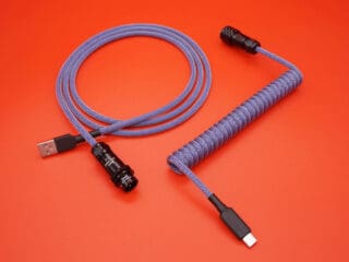 Silver blue coiled device-side coiled mechanical keyboard USB cable with 5-pin SA12 Weipu detachable connector
