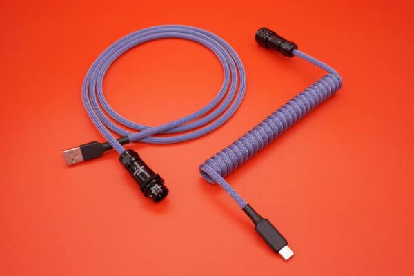 Silver blue coiled device-side coiled mechanical keyboard USB cable with 5-pin SA12 Weipu detachable connector