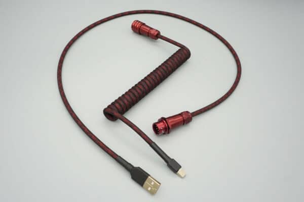 Red and black coiled device-side coiled mechanical keyboard USB cable with 5-pin SA12 Weipu detachable connector