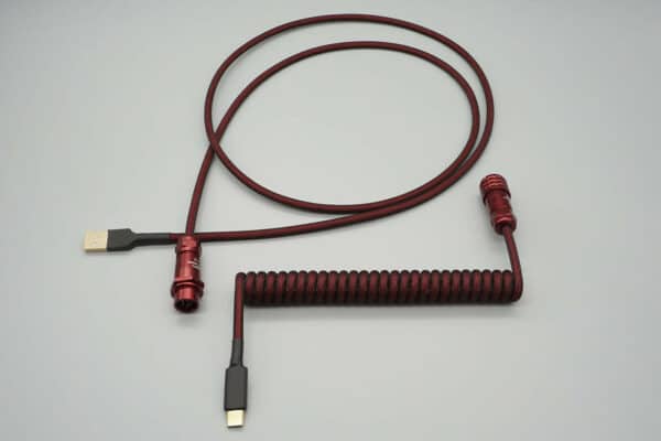 Red coiled device-side coiled mechanical keyboard USB cable with 5-pin SA12 Weipu detachable connector