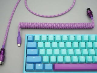 Ducky Frozen Llama Keyboard with Purple pattern device-side coiled mechanical keyboard USB cable with 5-pin Metallic Purple GX16 detachable connector