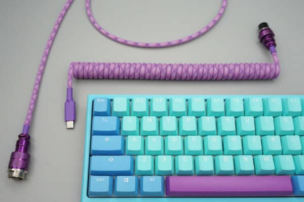 Ducky Frozen Llama Keyboard with Purple pattern device-side coiled mechanical keyboard USB cable with 5-pin Metallic Purple GX16 detachable connector